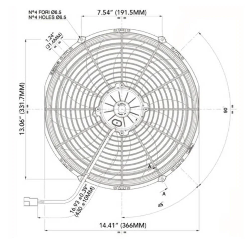 SPAL 14 Pull Type Curved Blade Radiator Cooling Fan-1865 CFM